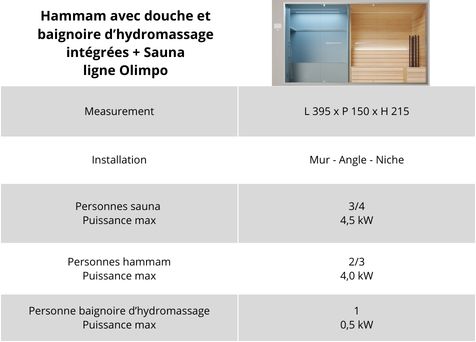 dimensions du sauna avec hammam olimpo